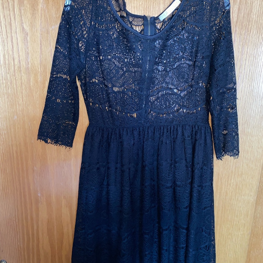 Black A-Line Maxi Dress with 3/4 Sleeves